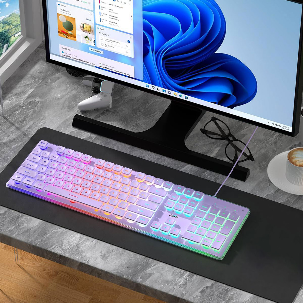 Zeus Slim Quiet Silent Keyboard Purple 104 Keys RGB Keyboard With Media ...