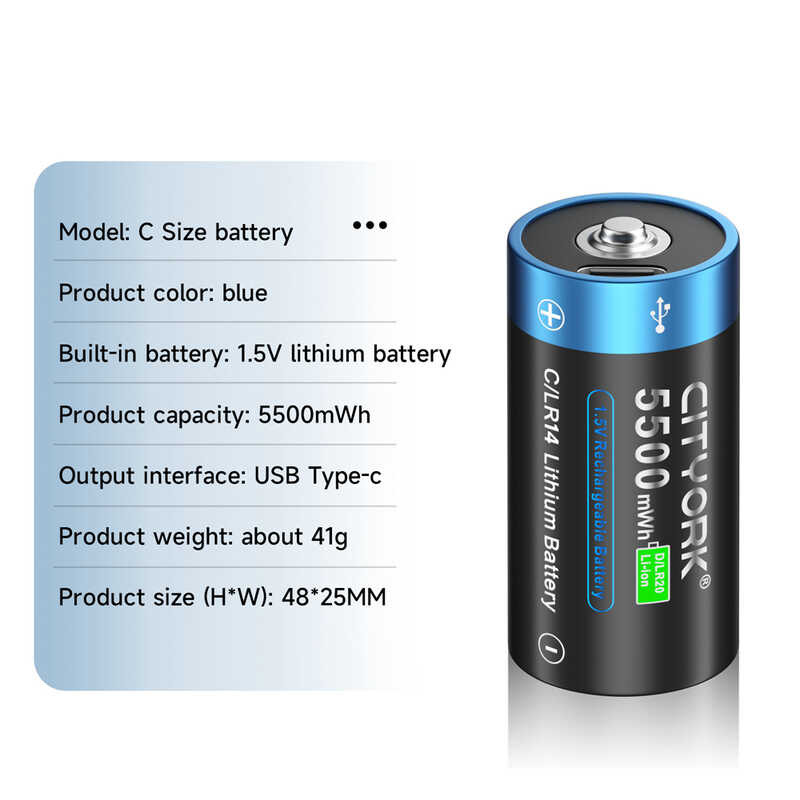 1-8Pcs 4F8 CITYORK 1.5V C Size Rechargeable Battery Type C USB Charging ...