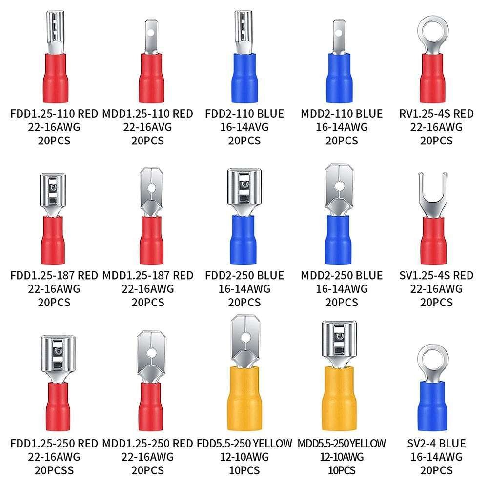 Pack 280 Assorted Pin Copper Terminal Insulated Cable Connector Crimp ...