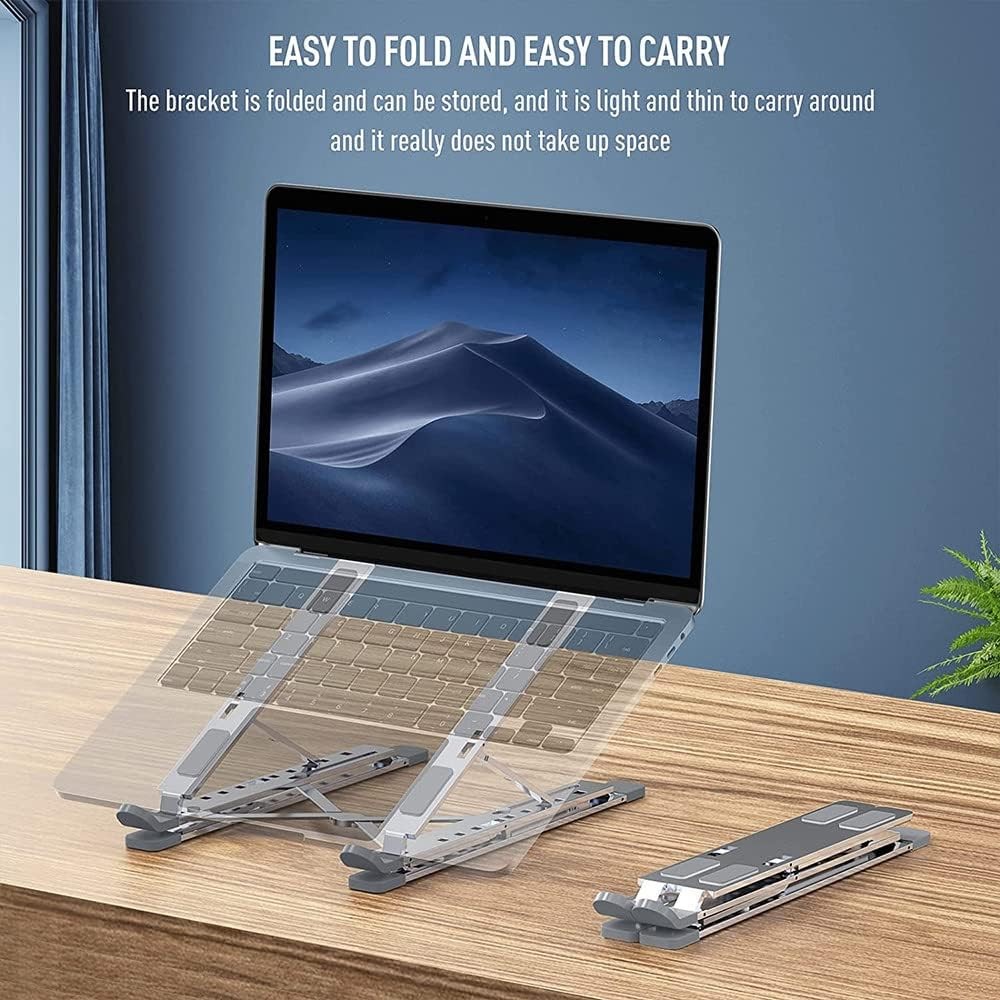 Zeus Aluminum Adjustable Double Layer Laptop Riser for Desk Foldable ...