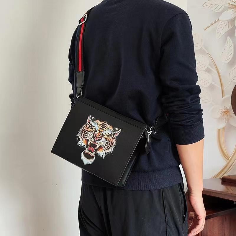 KENZO Fashion Tiger Head Shoulder Bag Personalized Clutch Soft Leather ...