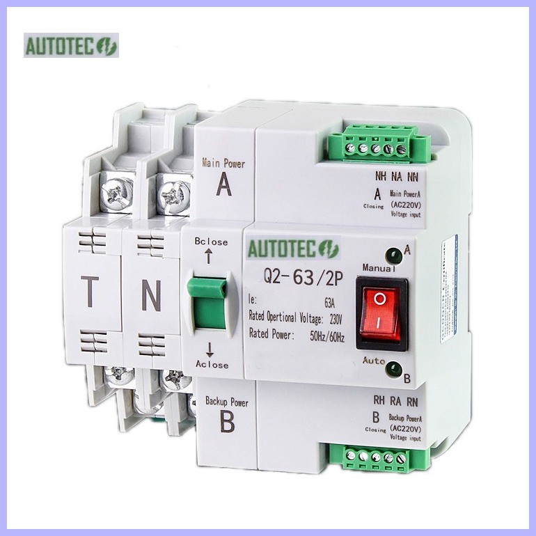 DIN Automatic Transfer Switch AUTOTEC ATS 2P 63A 220VAC 60Hz Dual Power ...