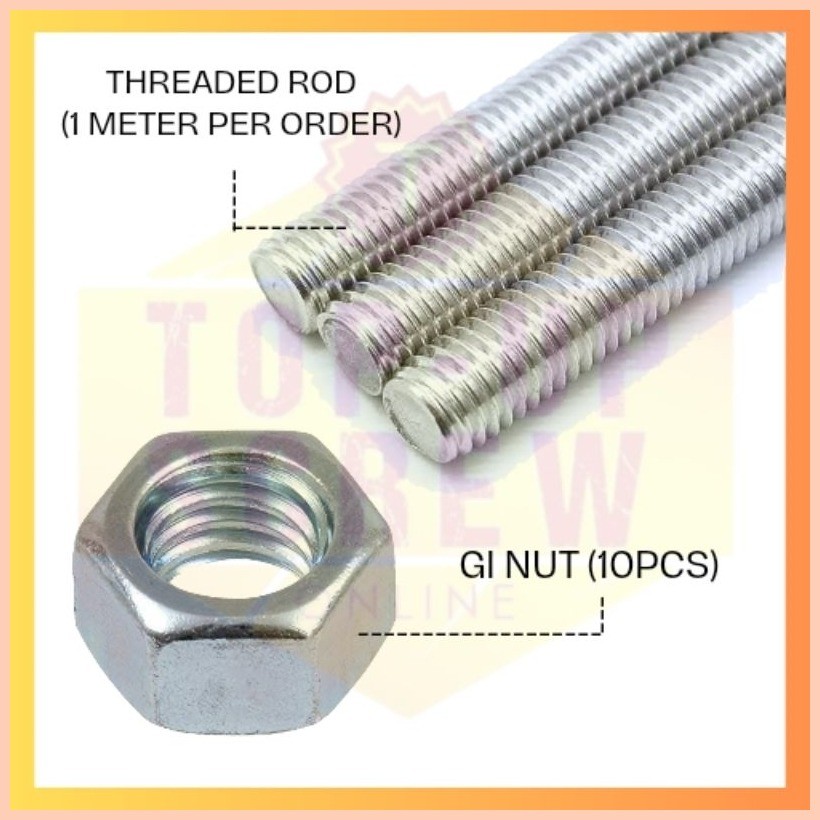 FULL THREADED ROD | 3/8 & 1/2 | (GI) GALVANIZED | 1 METER PER ORDER ...