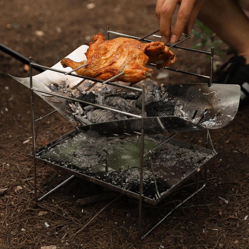 Folding Campfire Charcoal Grill Stainless Steel Barbecue Net Card Type ...