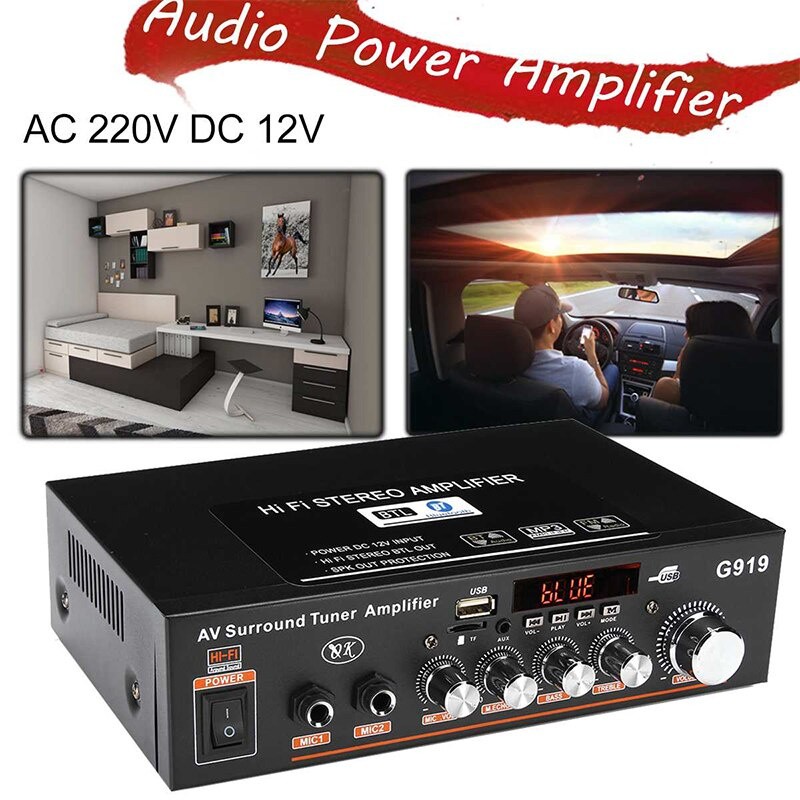 12V 220V 800W Bluetooth 5.0 Amplifier for speaker 2.0 Channel Car Audio