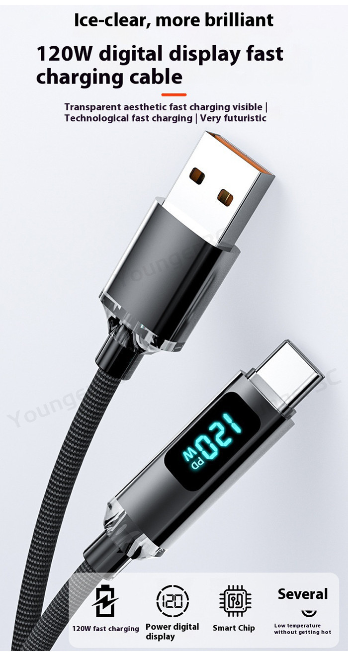 Intelligent Digital Display Dual Type C Data Cable For Ios Type C