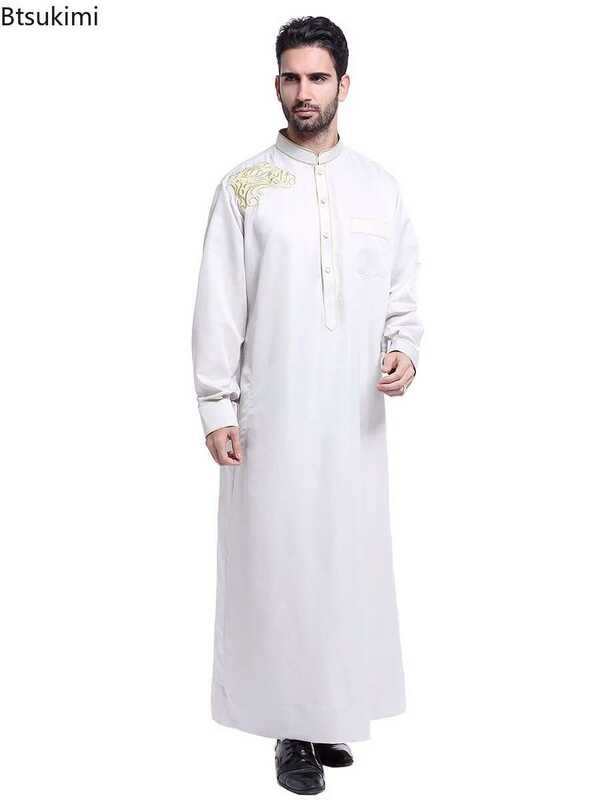 D 2025 Men's Muslim Saudi Long Sleeve Robes Men Jubba Thobe Arabic ...