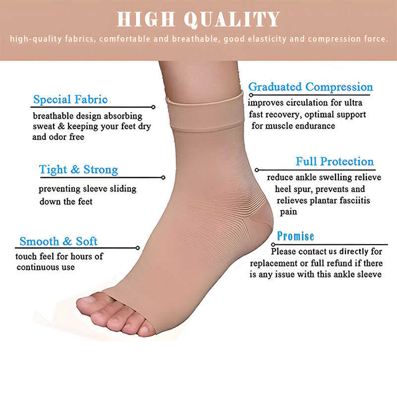2Pcs Soc 20-30Mmhg Ankle Compression Port Sleeve For Injury Recovery ...