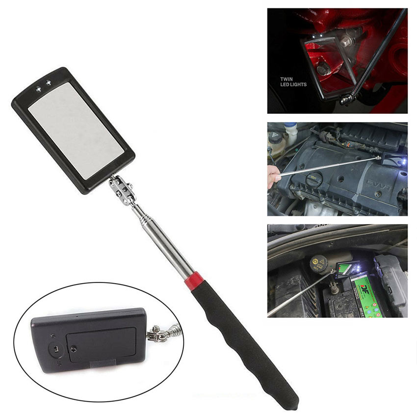 360° Inspection Mirror LED Light Telescopic Mirrors Handle Repairing ...