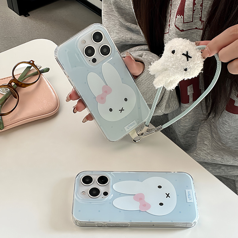 Lovely Blue Miffy Rabbit Pendant Phone Case Compatible for iPhone 16 15 ...