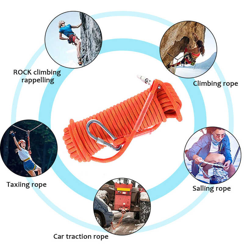 SK 12 Mm 10/20/30 M High Strength Safety Rock Climbing Rope+2 Hoo ...