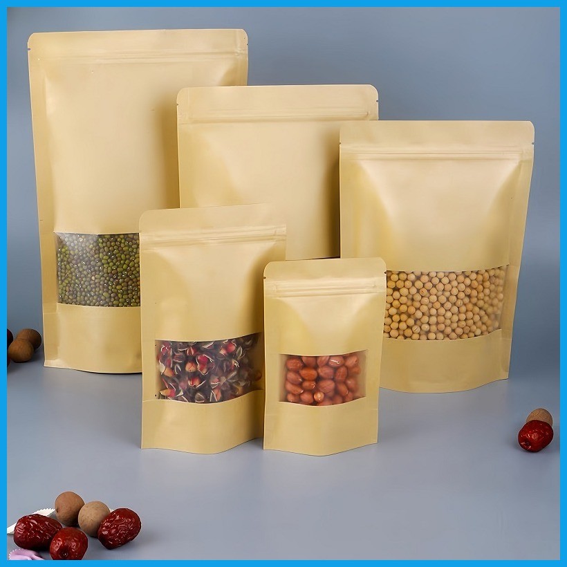 Brown Kraft Stand Up Pouch with Ziplock/ Plastic Paper Bag Packaging 50 ...