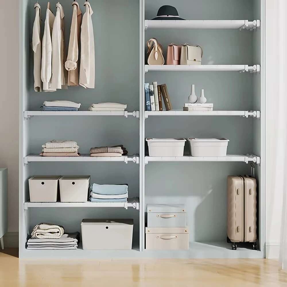 Wardrobe Adjustable Storage Extendable Closet Shelf Wall Mounted Rack ...
