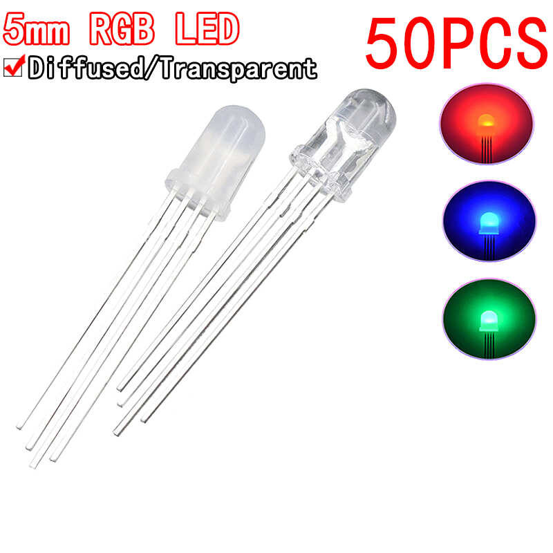 B9e 50Pcs Full-Color LED RGB Red/Green/Blue Common Cathode/Anode Four ...