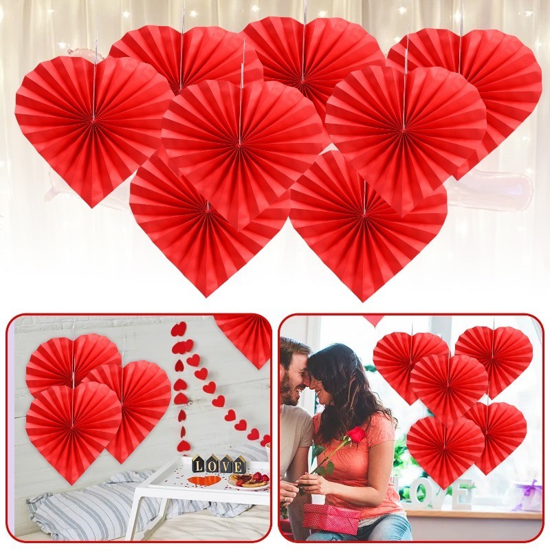 Red Heart Decorative Folding Paper Fan Wedding Party Decorations Love ...
