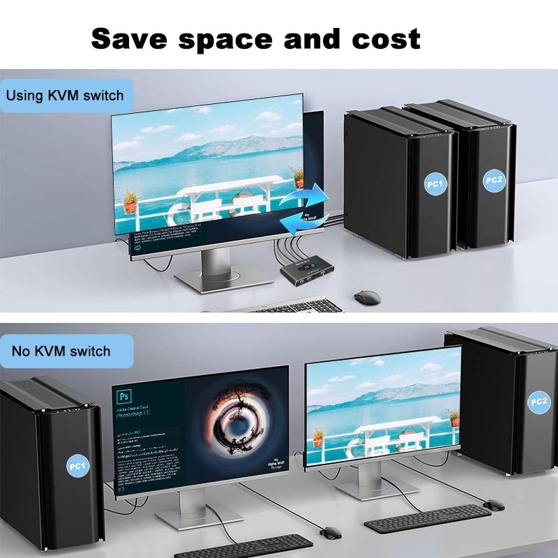 HDMI 2.0 KVM Switcher USB2.0/3.0 HDIM 2 input 1 Output 4K 60Hz 2PC ...
