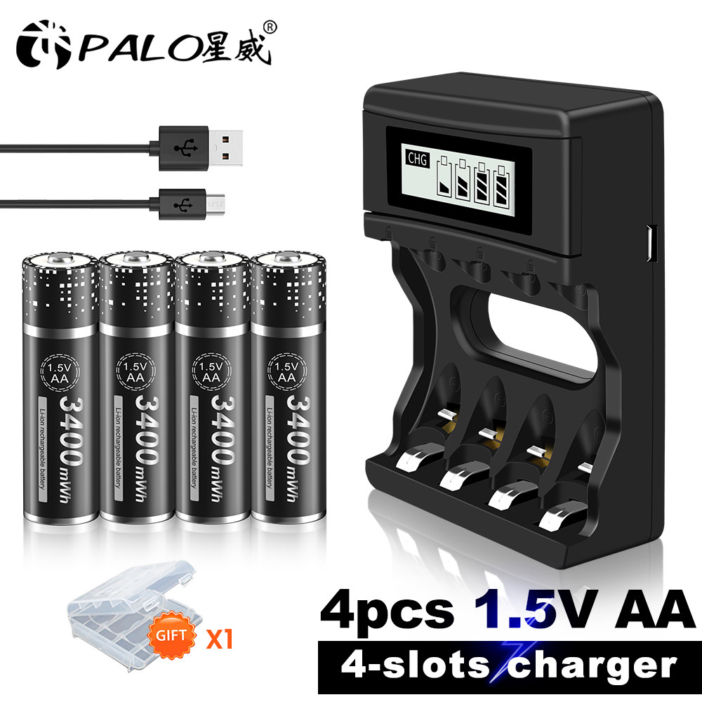 PALO 3400Mwh Rechargeable AA +4 Channel Polymer Lithium LiIon 1.5V
