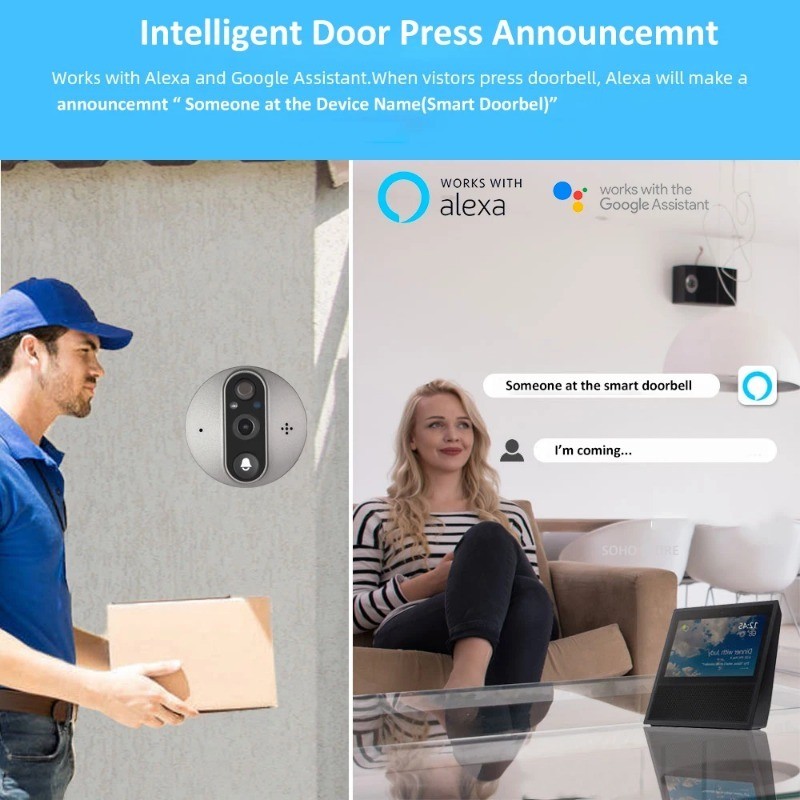 Wireless 4.3inch Tuya Peephole Doorbell Smart Door Camera Two Way Audio ...