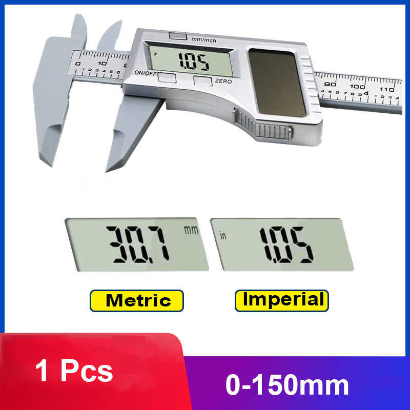 0-150MM b Plastic Digital Vernier Caliper 6 inch Solar Power Digital ...
