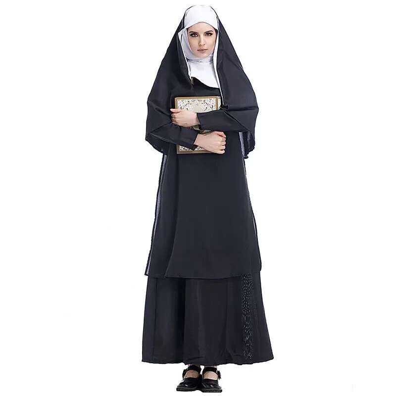 W Mga Kababaihan Traditional Nuns Kostumes Black Robe Religious ...