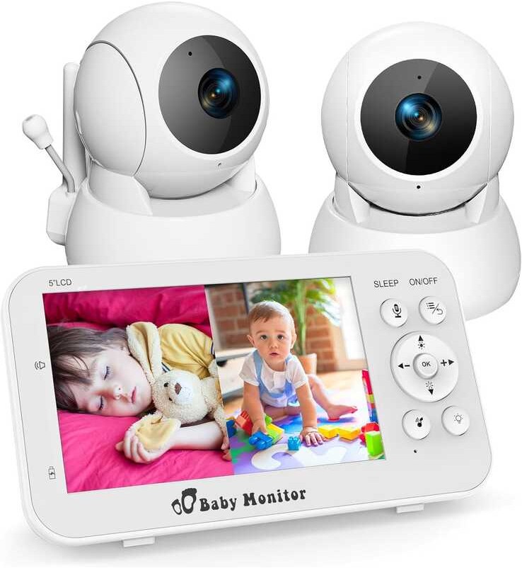 NBDCAM 2 Cameras Audio，Video Baby Monitor with 5