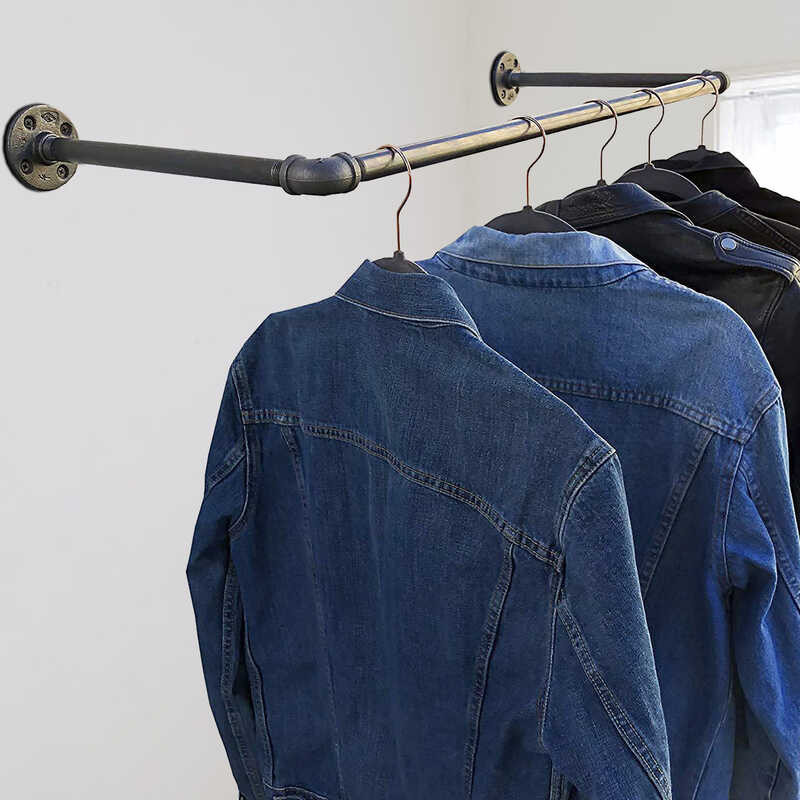 Industrial Hanger Rack Detachable Closet Rod Wall Mounted Garment Bar ...