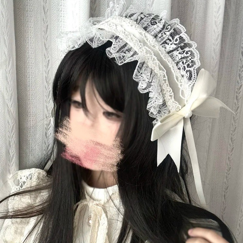 Lolita Lace Bow Headband - Anime Maid Cosplay Headdress - Pearl ...