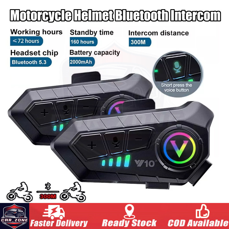 Y10 2X Motorcycle Helmet Intercom Headset Wireless Bluetooth 5.3 300M ...