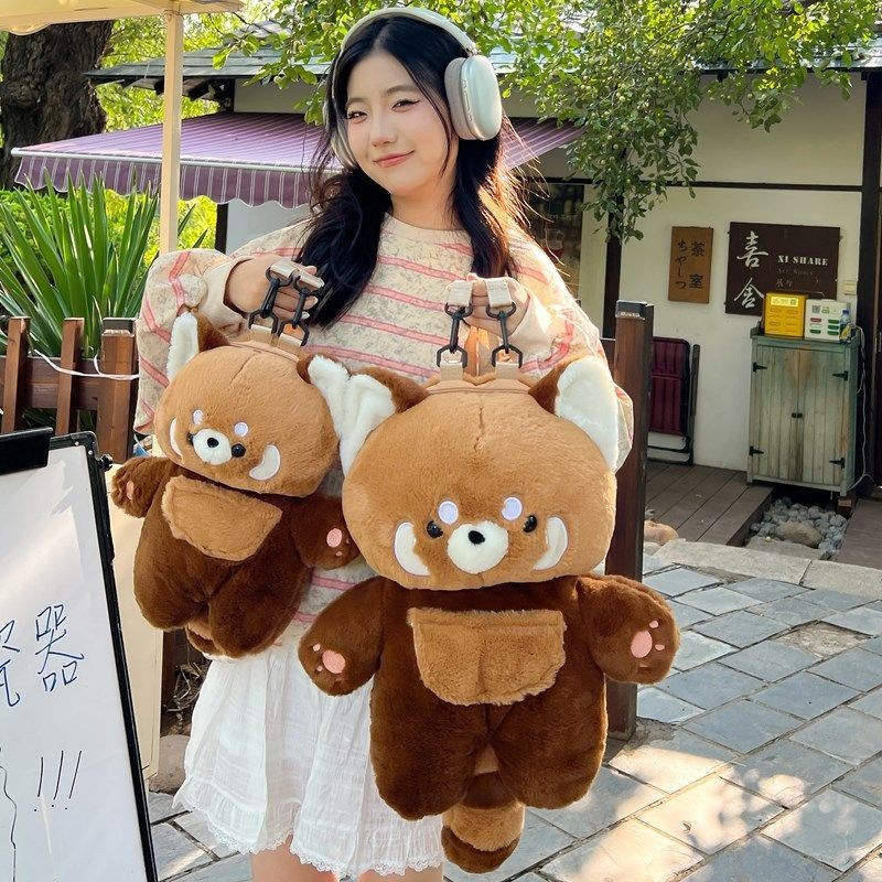 Sweet Raccoon Backpack Cute Lesser Panda Plush Bag Girlish Doll Bags ...