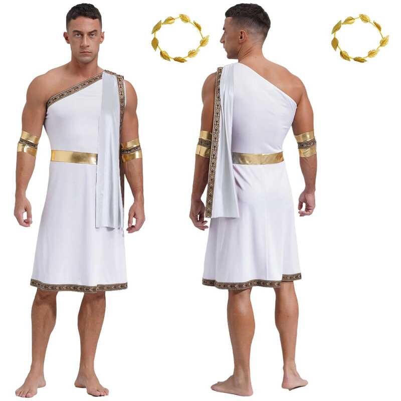 W Costume Setgold Leaves Garland Heaear One Shoulder Robe Dress ...