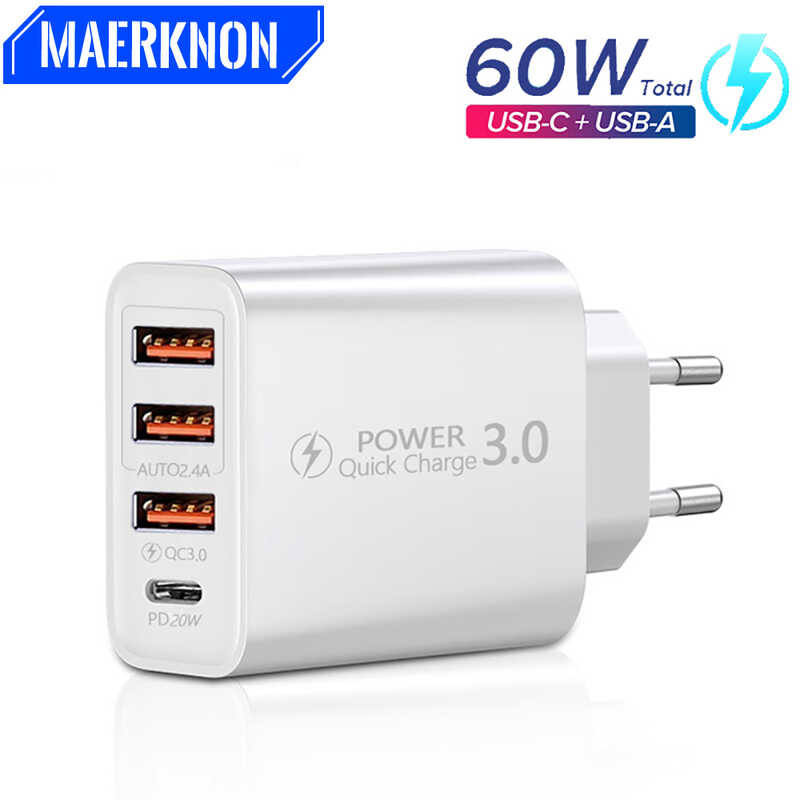 USB C W Fast Charge Ports PD Typec Quick Wall Power Adapter For I ...