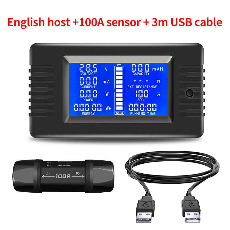 DC PZEM015 3m USB Battery 200V 100A Coulomb Counter Meter Capacity ...