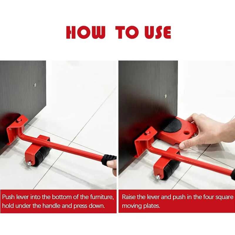 PCS 5 Furniture Transport Roller Removal Lifting Set Wheel Bar Mover ...
