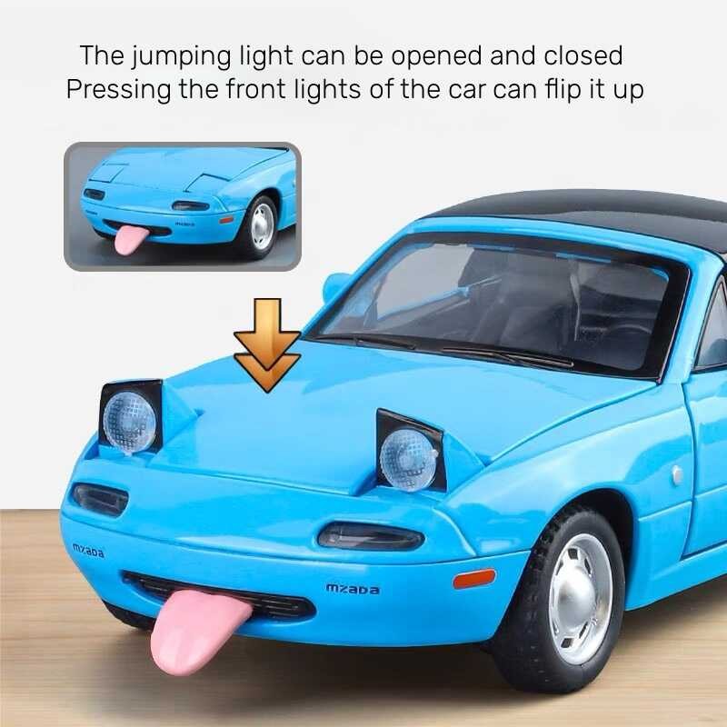 thumbnail image 2 of CHUNYAN 1/32 Mazda Miata MX-5 Alloy Model Car, Toy Car With Pullback, Removable Top, Blinking Lights, Toy Car With Sound And Bright Lights, Collectible Grade Gift For Kids (Red 2 of 11