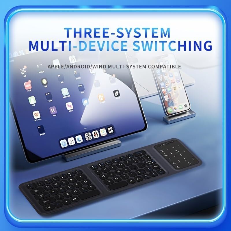 JOMAA Tri-Fold Wireless Keyboard with Touchpad Numberic Pad Bluetooth ...