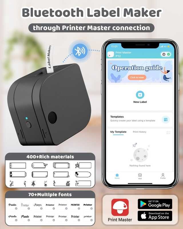 Maker Stain 12mm Label Rechargeable Portable Bluetooth Inkless Printer ...