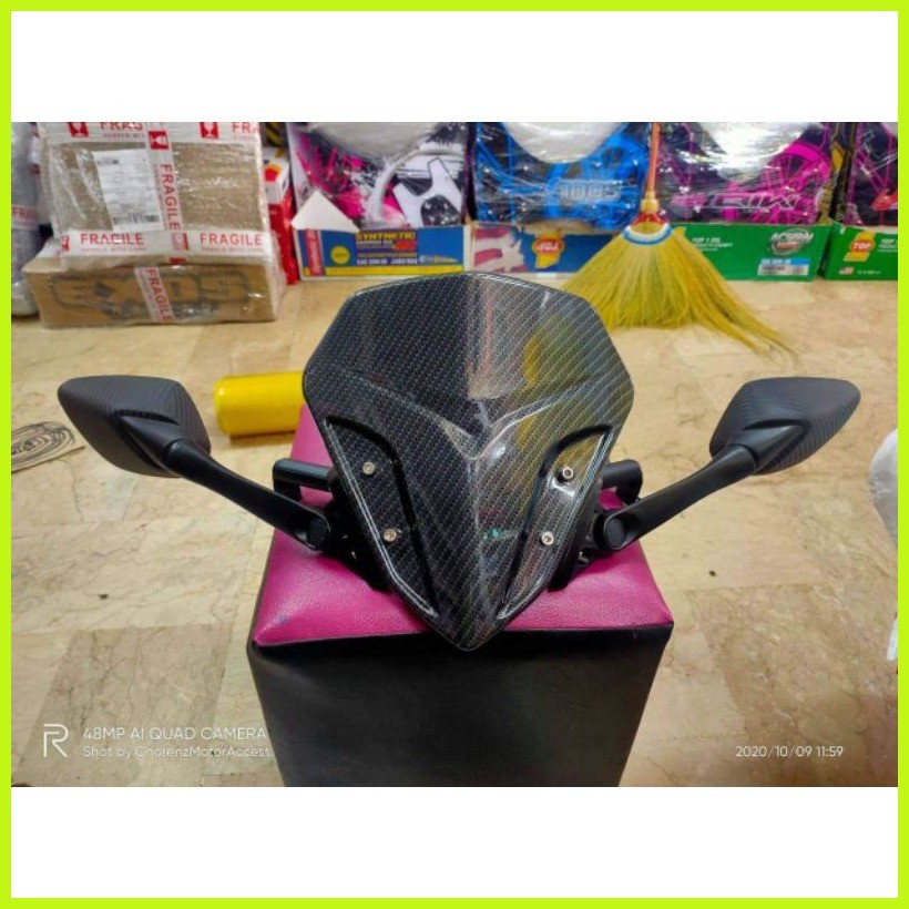 R25 WINDSHIELD BRACKET WITH SIDE MIRROR AND VISOR FOR HONDA CLICK V2&V3 ...