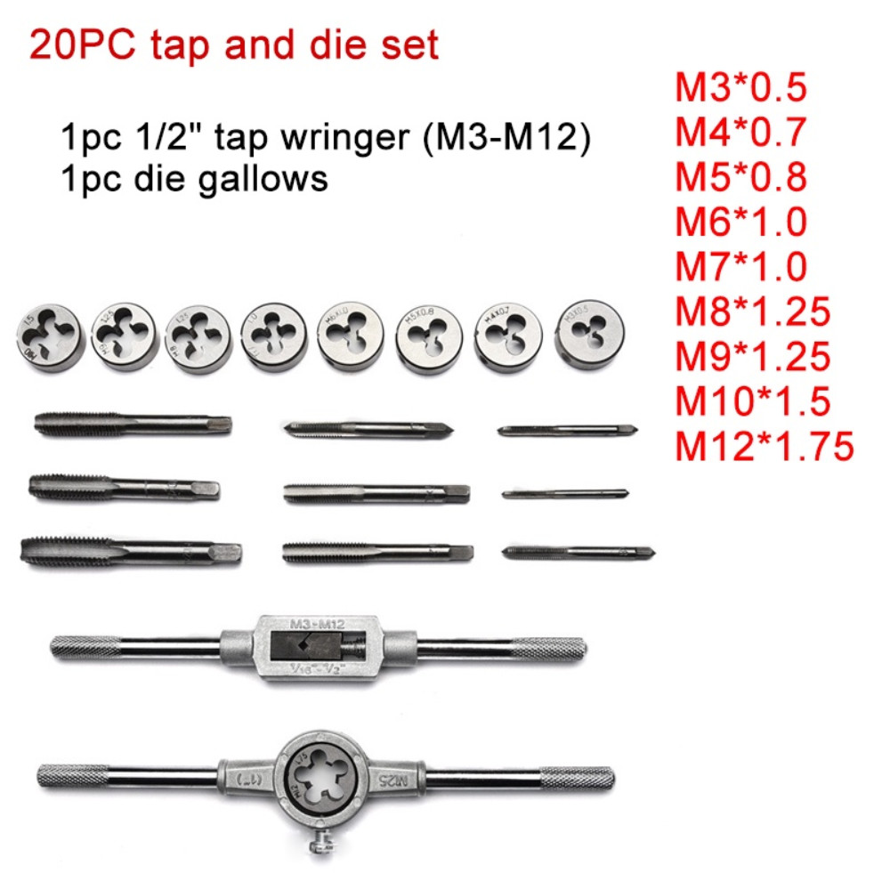 20PCS Adjustable Tap and Die Set Hand Tap Wrench threader Metric ...