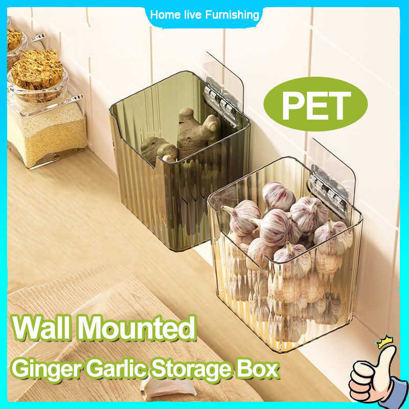 Kitchen Organizer Ginger Garlic Storage Box Wall Hanging Free Punch ...