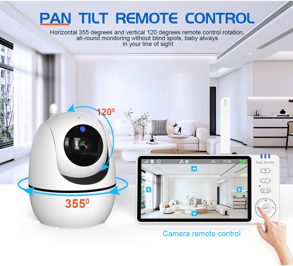 5 Inch Video Baby Monitor HD With Pan Tilt Zoom Baby Camera Security ...