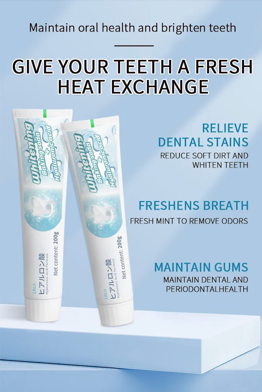 Japanese Whitening Soda Toothpaste Hyaluronic Acid & Baking Soda Mint ...