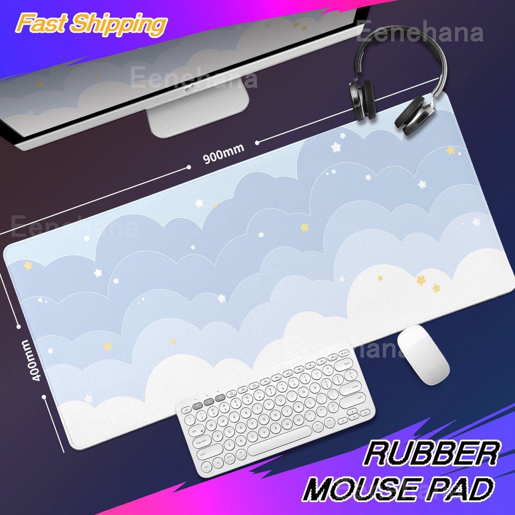 Light Blue Pink Clouds Desk Mat Kawaii Purple Mouse Pad Cute Rubber Pad ...
