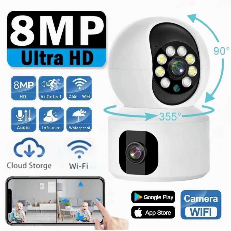 Lens 8MP WiFi Camera Smart Home Dual Screen AI Human Tracking Cameras ...