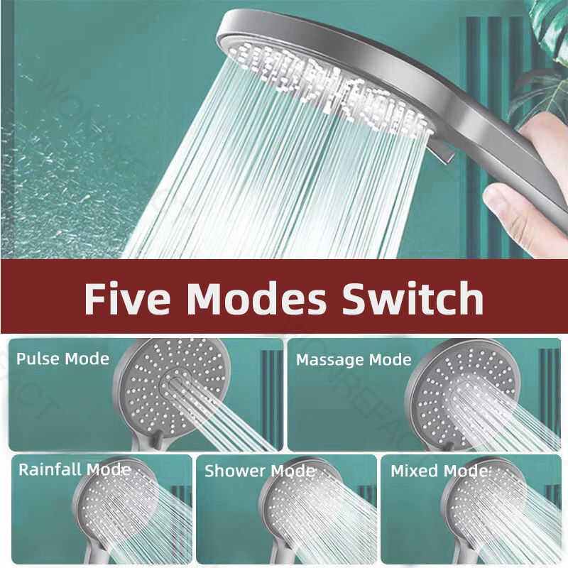 Head Shower Water Saving 5 Modes Adjustable High Pressure Showerhead ...