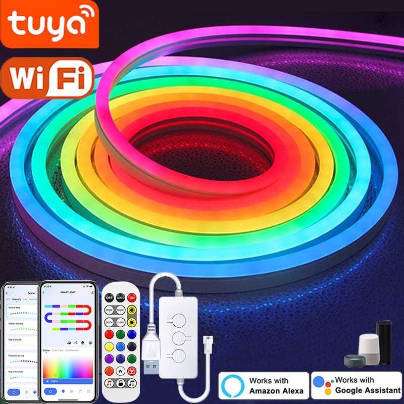 TUYA LED Lights 5V 72Leds/M Silicone Neon Rope Light With Music Sync ...