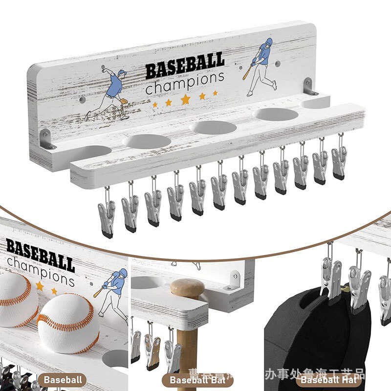 Wooden Bat Wall Mounted Cap White Wooden Baseball Storage Rack 4E7 ...