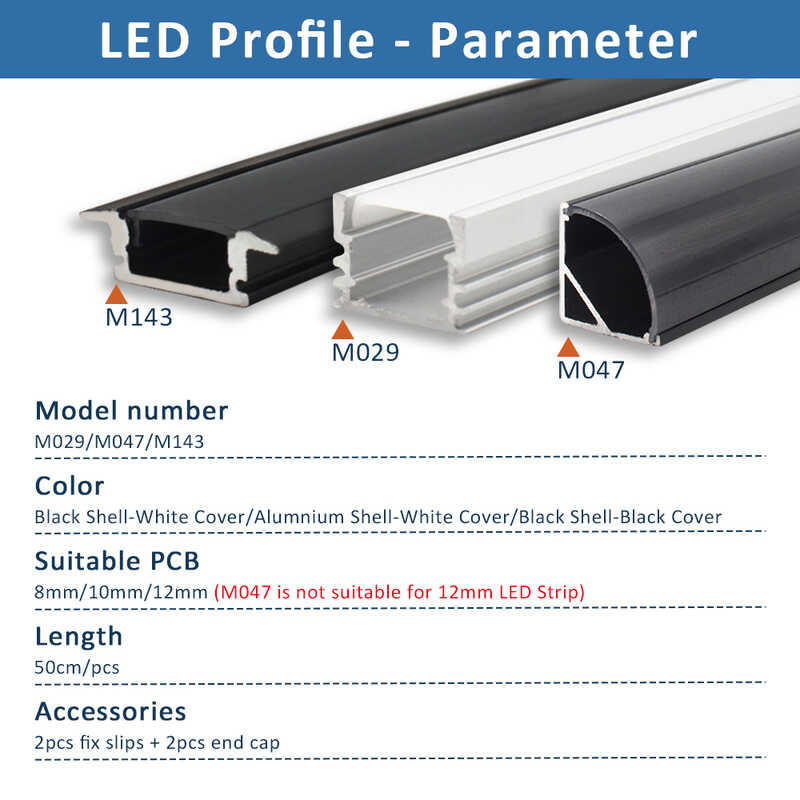 Strip LED Aluminum Profile 50Cm Recessed Surface Mounted Aluminium ...
