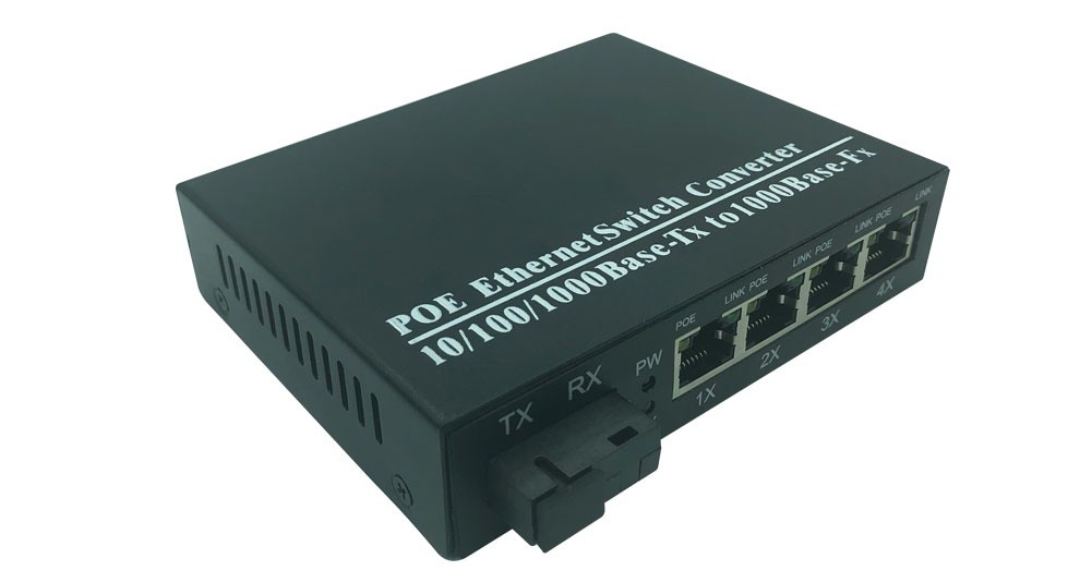 5 Port POE Switch 1 SC 4 RJ45 fiber connector to 4 10/100M ethernet ...