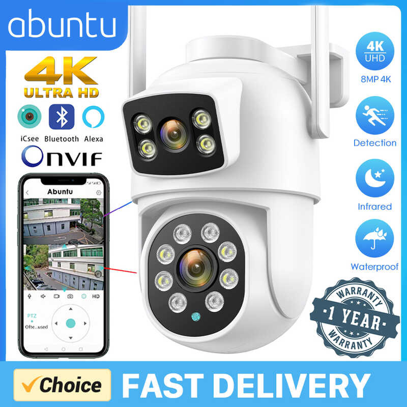 4K 8MP PTZ WIFI Lens Dual Screen IP Camera Outdoor 4MP HD Auto Tracking ...