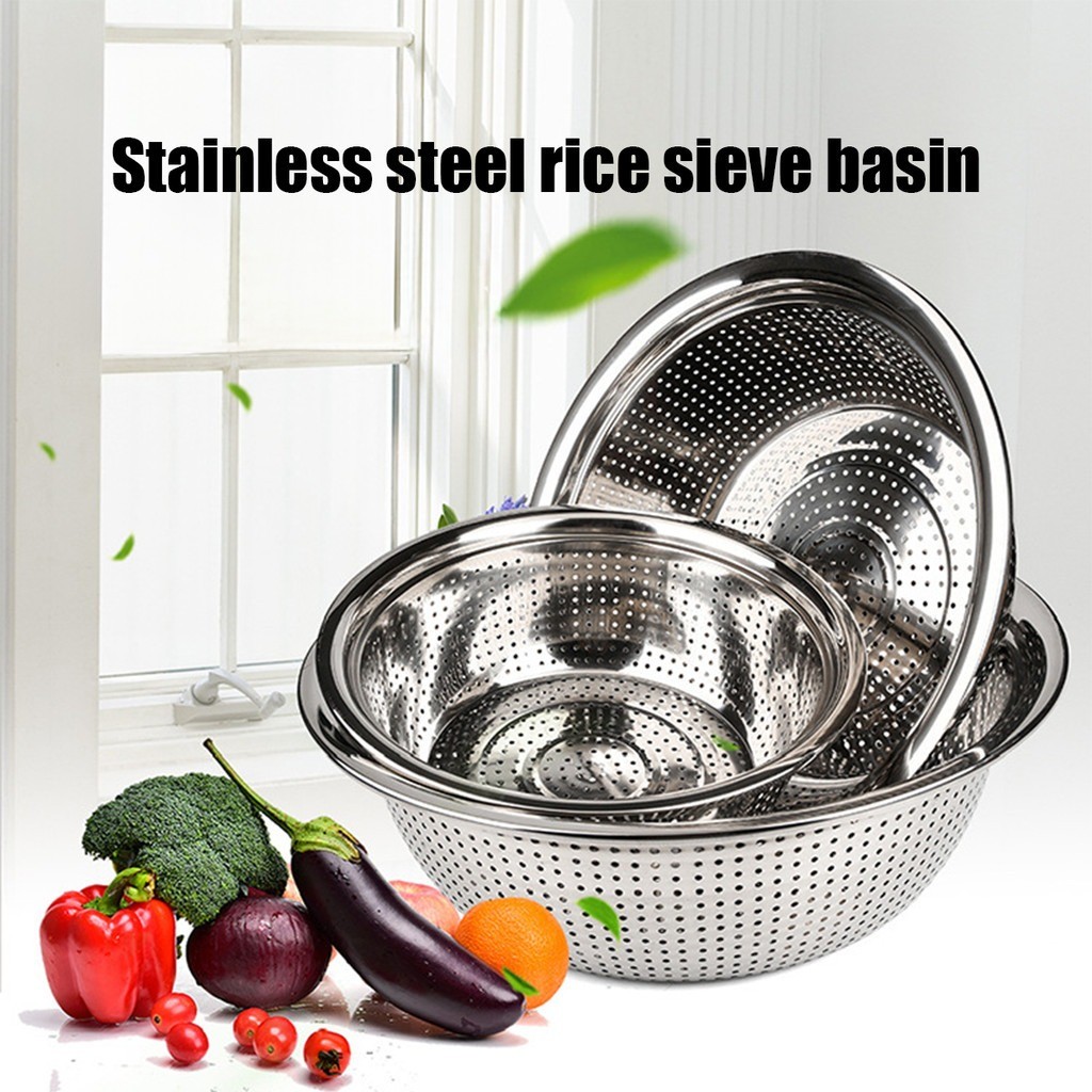 Stainless Steel Rice Sieve Strainer Fruits and Vegetables Colander ...